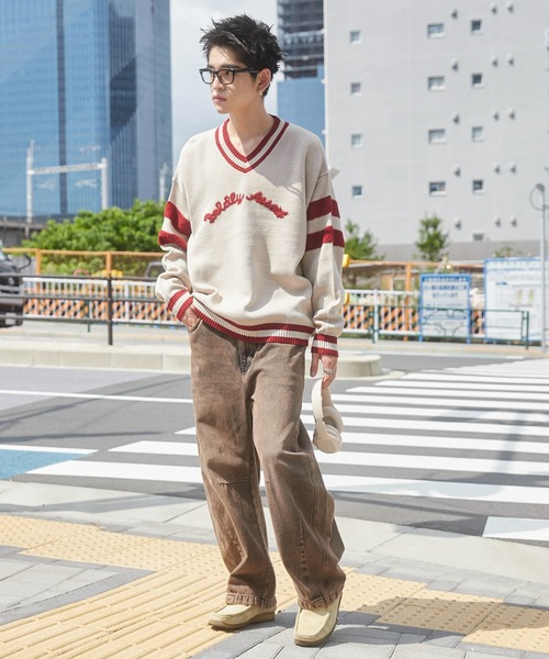 WEGO（ウィゴー）の「WEGO/ラインチルデンニットプルオーバー（ニット/セーター・メンズ・ダークグリーン/オフホワイト・MEDIUM/LARGE）」の9枚目の写真