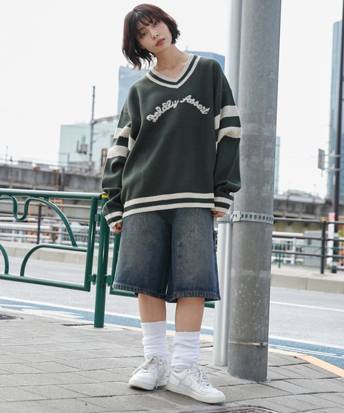 WEGO（ウィゴー）の「WEGO/ラインチルデンニットプルオーバー（ニット/セーター・メンズ・ダークグリーン/オフホワイト・MEDIUM/LARGE）」の18枚目の写真