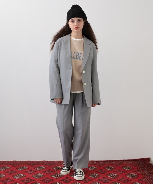 saloon（サルーン）の「SALOON(サルーン)/ シングルセミロングジャケット【手洗い可】セットアップ可（テーラードジャケット・レディース・グレー/ブラック・SMALL/MEDIUM）」の3枚目の写真