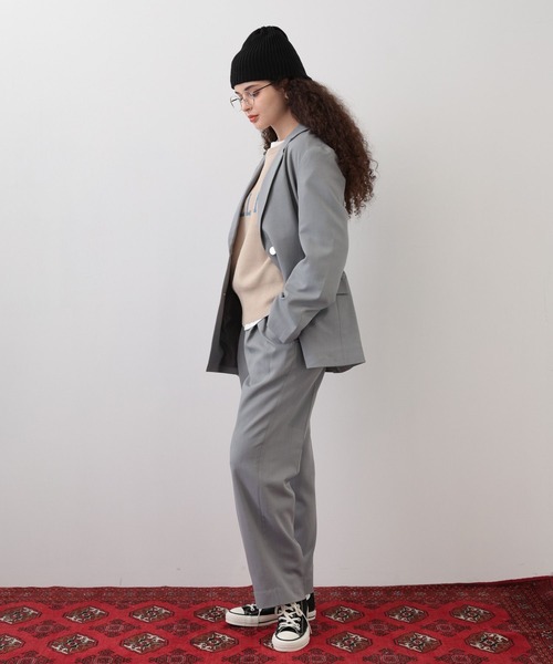 saloon（サルーン）の「SALOON(サルーン)/ シングルセミロングジャケット【手洗い可】セットアップ可（テーラードジャケット・レディース・グレー/ブラック・SMALL/MEDIUM）」の7枚目の写真