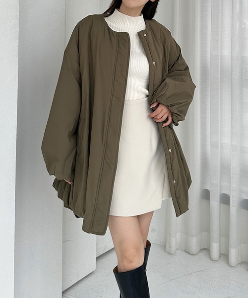 Louere（ルエレ）の「中綿ノーカラーバルーンコート（ノーカラーコート・レディース・ブラック/アイボリー/ブラウン・MEDIUM/SMALL/X-LARGE/LARGE）」の15枚目の写真