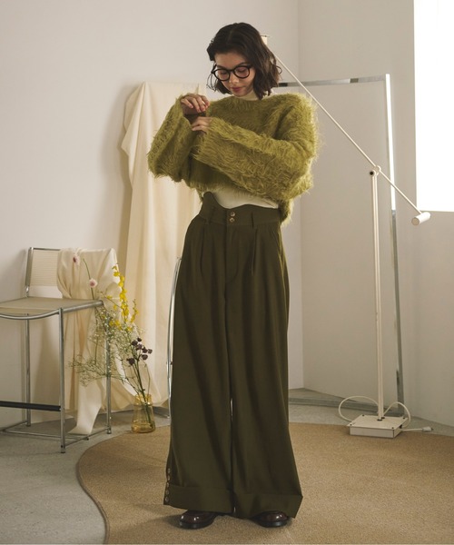 asymmetry tuck wide pants / アシンメトリータックワイドパンツ