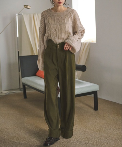 loin nuit(ロワンニュイ)の「asymmetry tuck wide pants / アシンメトリータックワイドパンツ(スラックス・レディース・カーキ/チャコールグレー・FREE)」の18枚目の写真