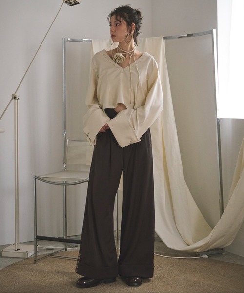 asymmetry tuck wide pants / アシンメトリータックワイドパンツ