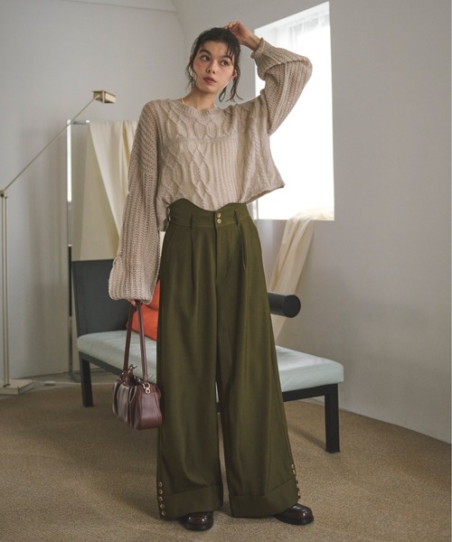 asymmetry tuck wide pants / アシンメトリータックワイドパンツ