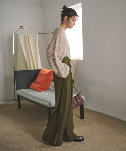 asymmetry tuck wide pants / アシンメトリータックワイドパンツ