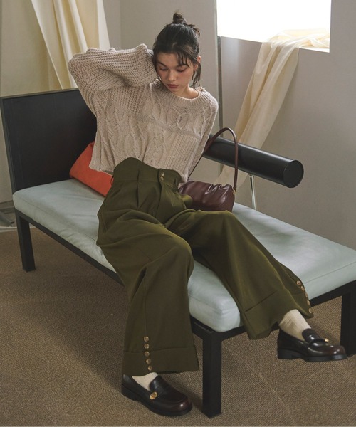 asymmetry tuck wide pants / アシンメトリータックワイドパンツ