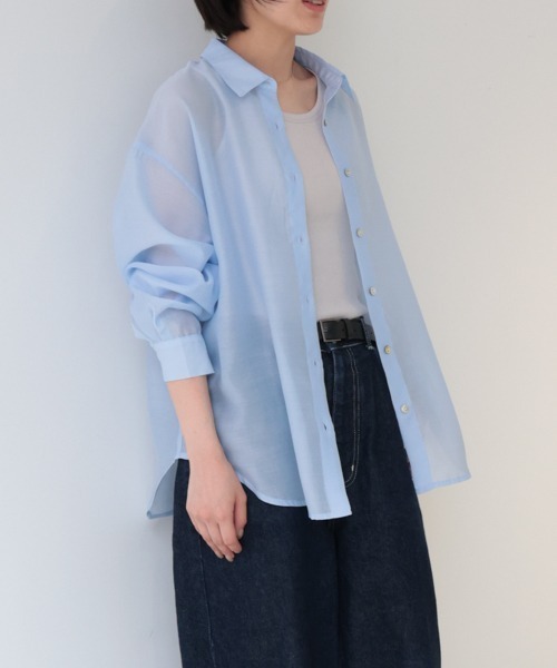 MidiUmi（ミディウミ）の「ビックシアーシャツ（シャツ/ブラウス・レディース・オフホワイト/グリーン・FREE）」の16枚目の写真