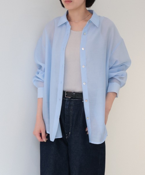 MidiUmi（ミディウミ）の「ビックシアーシャツ（シャツ/ブラウス・レディース・オフホワイト/グリーン・FREE）」の19枚目の写真