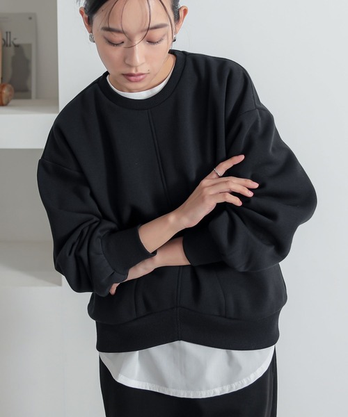 n'OrLABEL(ノアールレーベル)の「裏起毛裾タックプルオーバー(スウェット・レディース・イエロー/グリーン/オートミール/チャコールグレー/ブラック・2/1)」の1枚目の写真