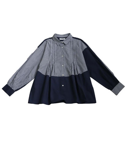 antiqua(アンティカ)の「ストライプタックシャツ(シャツ/ブラウス・レディース・ブラック/ブルー・ONESIZE)」の13枚目の写真