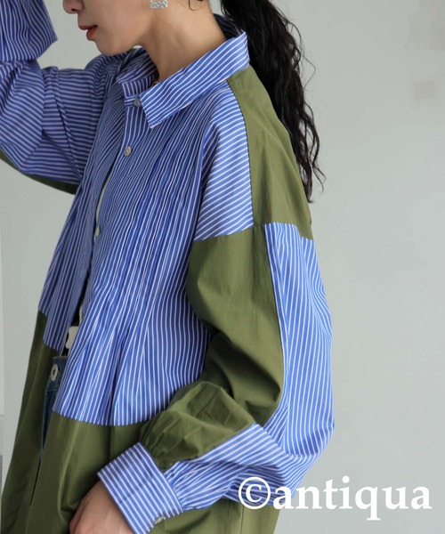 antiqua(アンティカ)の「ストライプタックシャツ(シャツ/ブラウス・レディース・ブラック/ブルー・ONESIZE)」の9枚目の写真
