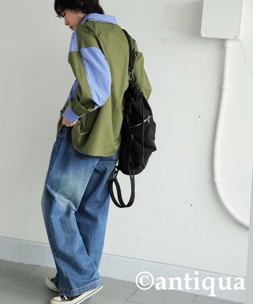 antiqua(アンティカ)の「ストライプタックシャツ(シャツ/ブラウス・レディース・ブラック/ブルー・ONESIZE)」の10枚目の写真