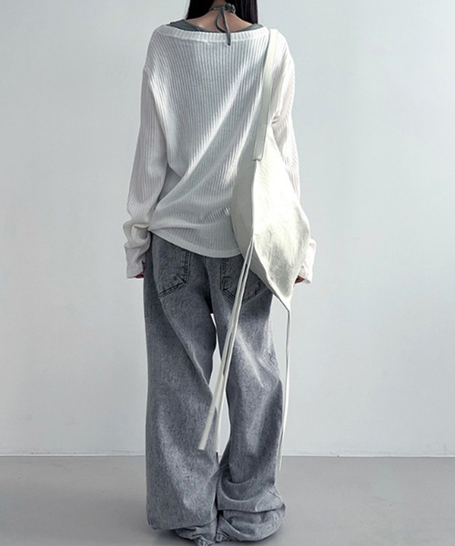 MEMECLE（メメクル）の「【 MEMECLE / メメクル 】2way グラフィック ボートネック オフショル カットソー（Tシャツ/カットソー・レディース・ホワイト/ブルー・M/S）」の5枚目の写真