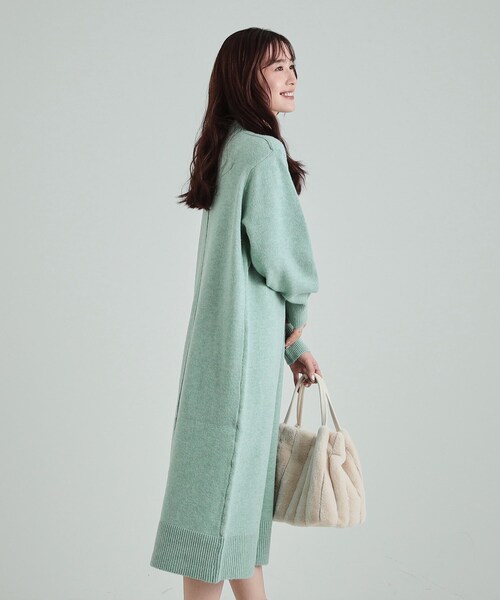 セール】ふわふわ柔らか ハイネック ロングニットワンピース