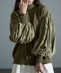 Sawa a la mode | 異素材プリーツ袖ハイネックニット(ニット/セーター)