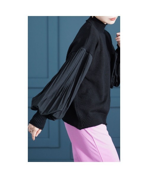 Sawa a la mode（サワアラモード）の「異素材プリーツ袖ハイネックニット（ニット/セーター・レディース・ブラック/カーキ・FREE）」の11枚目の写真