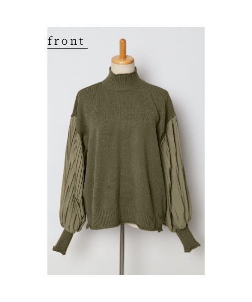 Sawa a la mode（サワアラモード）の「異素材プリーツ袖ハイネックニット（ニット/セーター・レディース・ブラック/カーキ・FREE）」の21枚目の写真