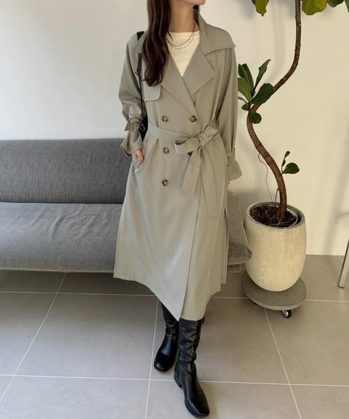 TREOVER(トレオーバー)の「キャンディースリーブロングトレンチコート(トレンチコート・レディース・グリーン/アイボリー/ピンクベージュ・FREE)」の5枚目の写真