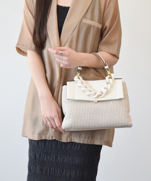 LORISTELLA（ロリステッラ）の「【LORISTELLA】アクリルチェーン異素材コンビバッグ(Q56413)（ハンドバッグ・レディース・ホワイト系その他・ALL）」の6枚目の写真