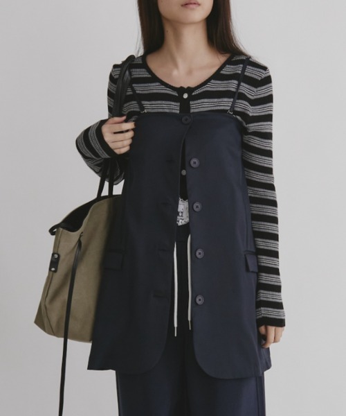 duei（デュイ）の「2WAYテーラードツイルビスチェ（チューブトップ・レディース・ネイビー/グレー・FREE）」の2枚目の写真