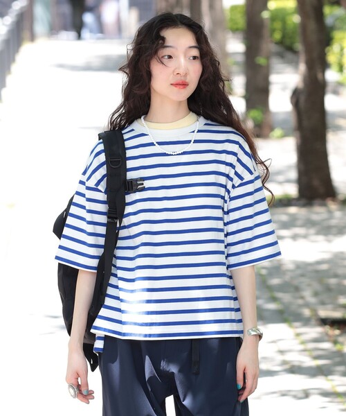 BEAMS BOY(ビームスボーイ)の「ボーダー ビッグ ショートスリーブ(Tシャツ/カットソー・レディース・オフホワイト/ホワイト系その他7/ブラック・ONE SIZE)」の6枚目の写真