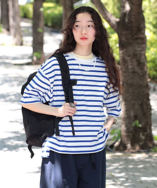BEAMS BOY(ビームスボーイ)の「ボーダー ビッグ ショートスリーブ(Tシャツ/カットソー・レディース・オフホワイト/ホワイト系その他7/ブラック・ONE SIZE)」の7枚目の写真