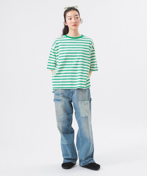 BEAMS BOY(ビームスボーイ)の「ボーダー ビッグ ショートスリーブ(Tシャツ/カットソー・レディース・オフホワイト/ホワイト系その他7/ブラック・ONE SIZE)」の12枚目の写真