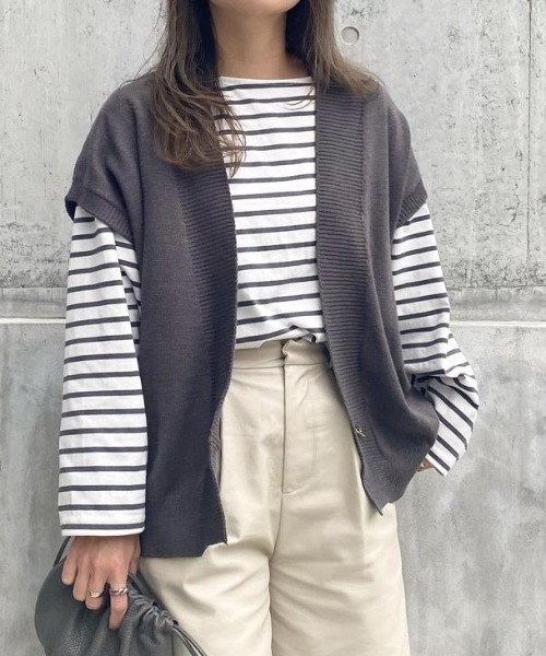 aquagarage（アクアガレージ）の「ニットベストカーディガン（ニット/セーター・レディース・サンドベージュ/チャコール・ONESIZE）」の8枚目の写真