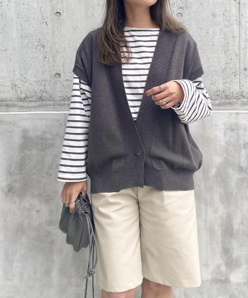 aquagarage（アクアガレージ）の「ニットベストカーディガン（ニット/セーター・レディース・サンドベージュ/チャコール・ONESIZE）」の9枚目の写真