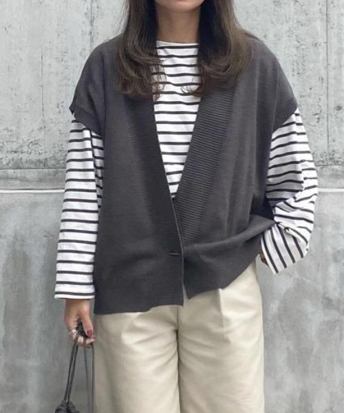 aquagarage（アクアガレージ）の「ニットベストカーディガン（ニット/セーター・レディース・サンドベージュ/チャコール・ONESIZE）」の10枚目の写真