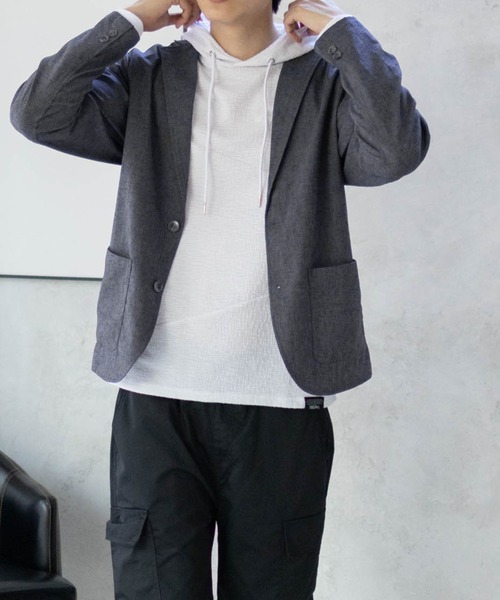 URBAN COLLECTION(アーバンコレクション)の「URBAN COLLECTION リネンライクジャケット(テーラードジャケット・メンズ・ブラック/チャコール・S/M/L/XL)」の5枚目の写真