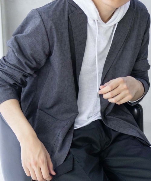 URBAN COLLECTION(アーバンコレクション)の「URBAN COLLECTION リネンライクジャケット(テーラードジャケット・メンズ・ブラック/チャコール・S/M/L/XL)」の6枚目の写真