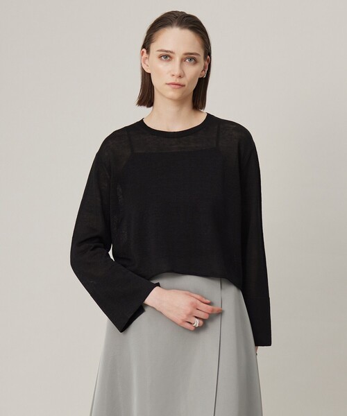 【洗える】 リネンレーヨンハイゲージ クロップドプルオーバー