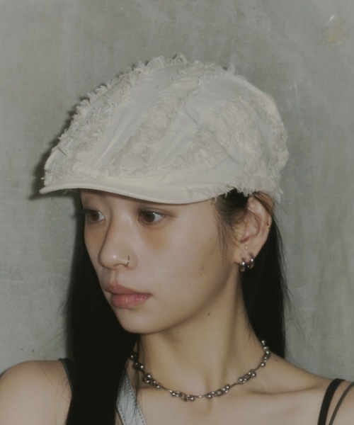 DTYYPE（ドタイプ）の「フリンジハンチング帽（ハンチング/ベレー帽・レディース・ブラック/ホワイト・FREE）」の10枚目の写真