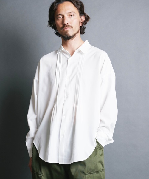COMMON WARE（コモンウェアー）の「COMMONWARE:PE STRETCH PIN TUCK SHIRTS L/S/ ブロード ピンタックシャツ ロングスリーブ（シャツ/ブラウス・メンズ・ブラック/ホワイト・M/L/XL）」の2枚目の写真
