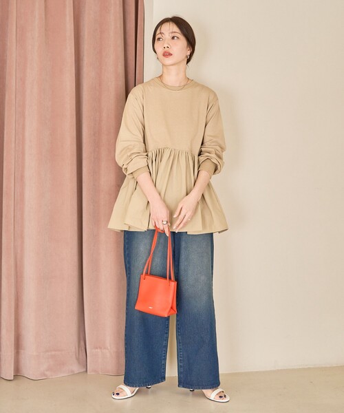 セール】限定展開 カットソー 布帛 ドッキング ティアード