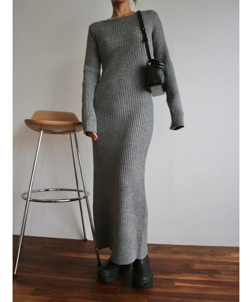 TRUNC(トランクエイティーエイト)の「Back Open Knit One piece(ワンピース・レディース・ブラック/グレー・FREE)」の6枚目の写真