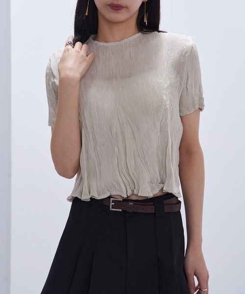 Gongdid Design ゴンディッドデザイン Wavy crop top ウェーブクロップドプリーツトップス 25-051-939-0004 ベージュ 1 Gongdid Design】Wavy crop top プリーツウェーブ クロップドトップス