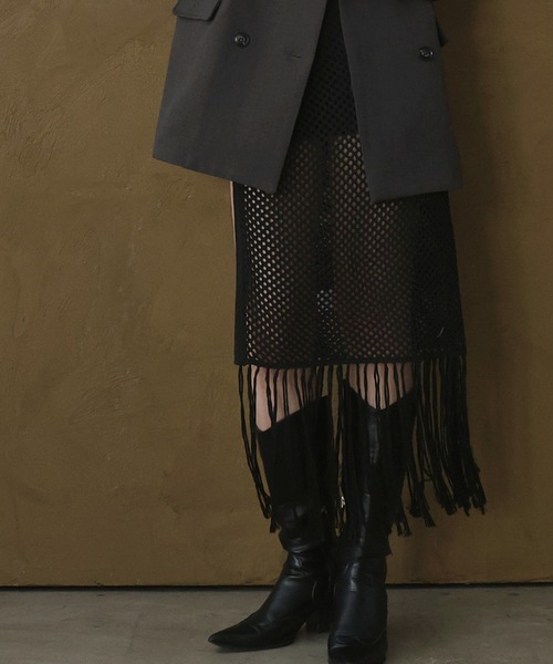 セール】フリンジロングラップスカート/巻きスカート（スカート