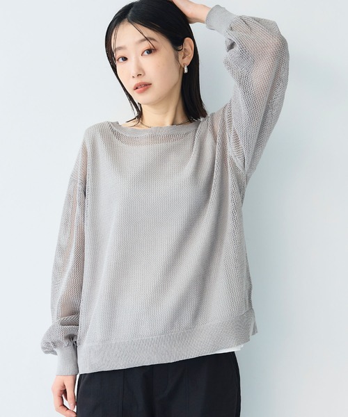 CROSS FUNCTION（クロスファンクション）の「《洗える》エブ楽 クラフトメッシュニットアンサンブル【CF/クロスファンクション】（ニット/セーター・レディース・ブルー/ライトグレー/ブラック・L/M/LL）」の3枚目の写真