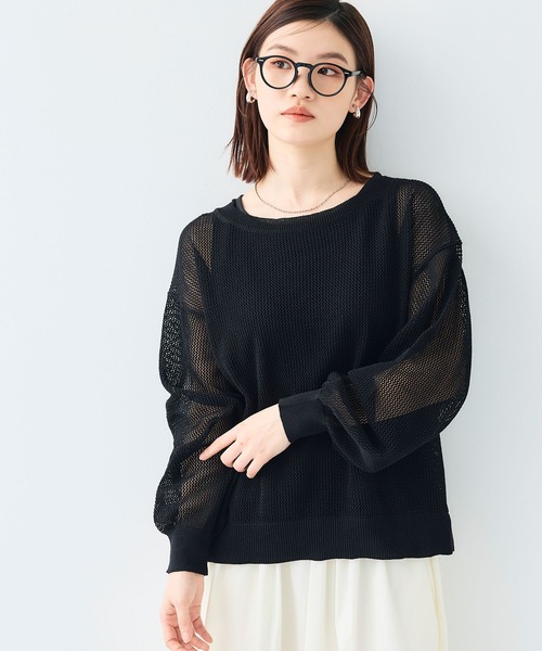 CROSS FUNCTION（クロスファンクション）の「《洗える》エブ楽 クラフトメッシュニットアンサンブル【CF/クロスファンクション】（ニット/セーター・レディース・ブルー/ライトグレー/ブラック・L/M/LL）」の2枚目の写真