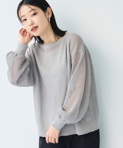 CROSS FUNCTION（クロスファンクション）の「《洗える》エブ楽 クラフトメッシュニットアンサンブル【CF/クロスファンクション】（ニット/セーター・レディース・ブルー/ライトグレー/ブラック・L/M/LL）」の4枚目の写真