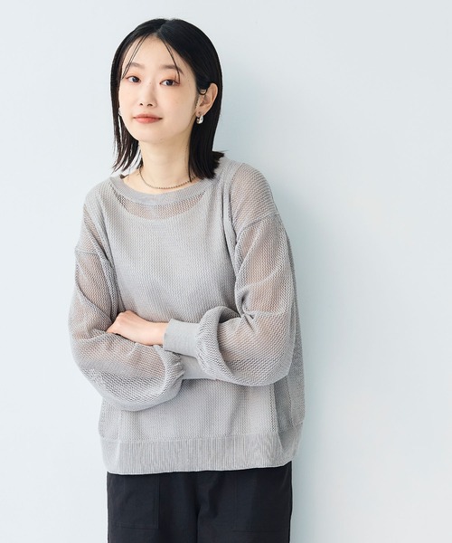 CROSS FUNCTION（クロスファンクション）の「《洗える》エブ楽 クラフトメッシュニットアンサンブル【CF/クロスファンクション】（ニット/セーター・レディース・ブルー/ライトグレー/ブラック・L/M/LL）」の6枚目の写真
