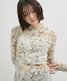 【残りわずか!】マーブルストーンシアープルオーバー|ウォッシャブル/シアートップス/ロンT/レイヤード/夏服