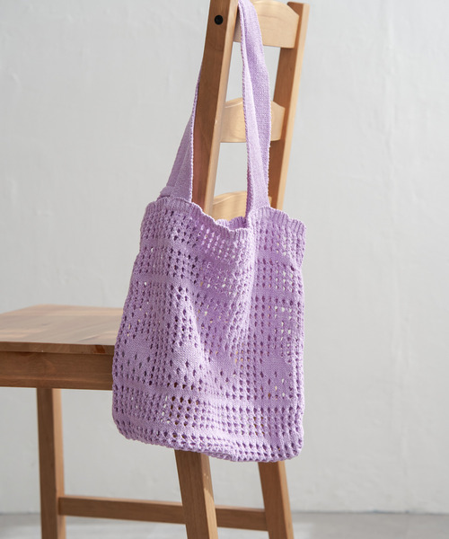 VENCEEXCHANGE（ヴァンスエクスチェンジ）の「かぎ編みトートバッグ（トートバッグ・レディース・オレンジ/ベージュ/グリーン系/ピンク系/ブラック/オフホワイト/パープル系・FREE）」の5枚目の写真