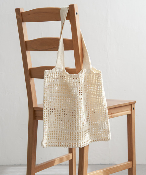 VENCEEXCHANGE（ヴァンスエクスチェンジ）の「かぎ編みトートバッグ（トートバッグ・レディース・オレンジ/ベージュ/グリーン系/ピンク系/ブラック/オフホワイト/パープル系・FREE）」の2枚目の写真