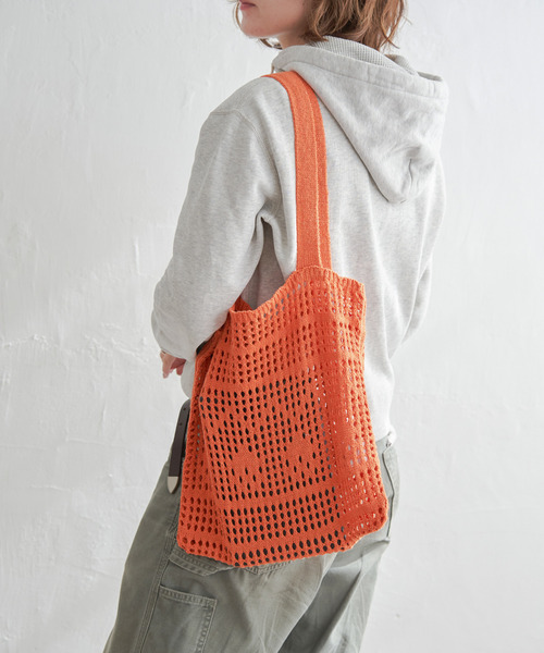 VENCEEXCHANGE（ヴァンスエクスチェンジ）の「かぎ編みトートバッグ（トートバッグ・レディース・オレンジ/ベージュ/グリーン系/ピンク系/ブラック/オフホワイト/パープル系・FREE）」の7枚目の写真