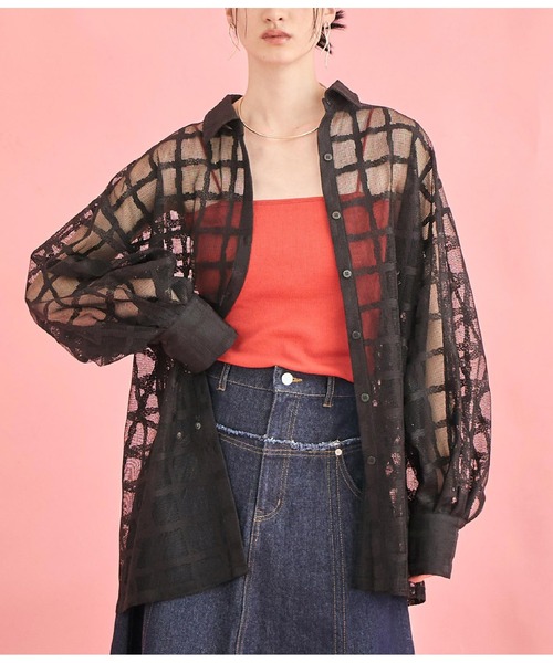 Settimissimo（セッティミッシモ）の「格子チェック メッシュ オーバーサイズ シャツ（シャツ/ブラウス・レディース・ブラック/オフホワイト・FREE）」の2枚目の写真