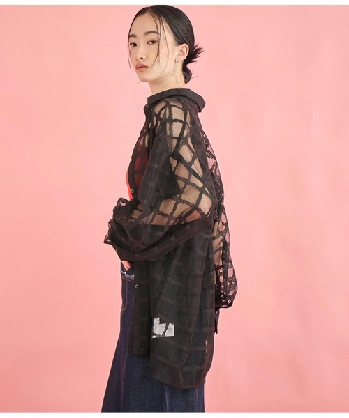 Settimissimo（セッティミッシモ）の「格子チェック メッシュ オーバーサイズ シャツ（シャツ/ブラウス・レディース・ブラック/オフホワイト・FREE）」の10枚目の写真